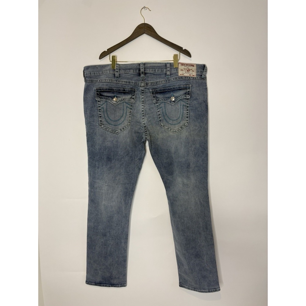 True Religion Ricky Relaxed Straight Mens 46x34 Light Vintage Wash Double Flap - Picture 12 of 14
